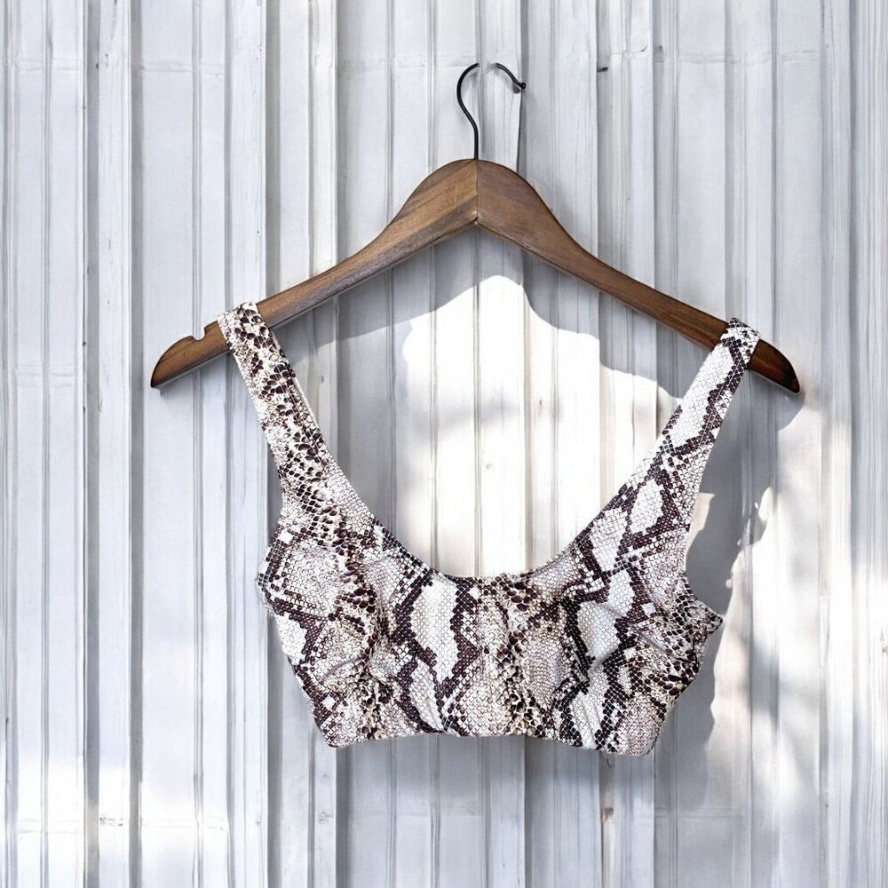 Nasty Gal Reptile Print Bikini Top White Brown Lined Size 2